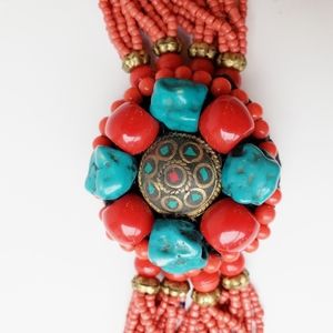 Turquoise and Coral Bracelet/Cuff
